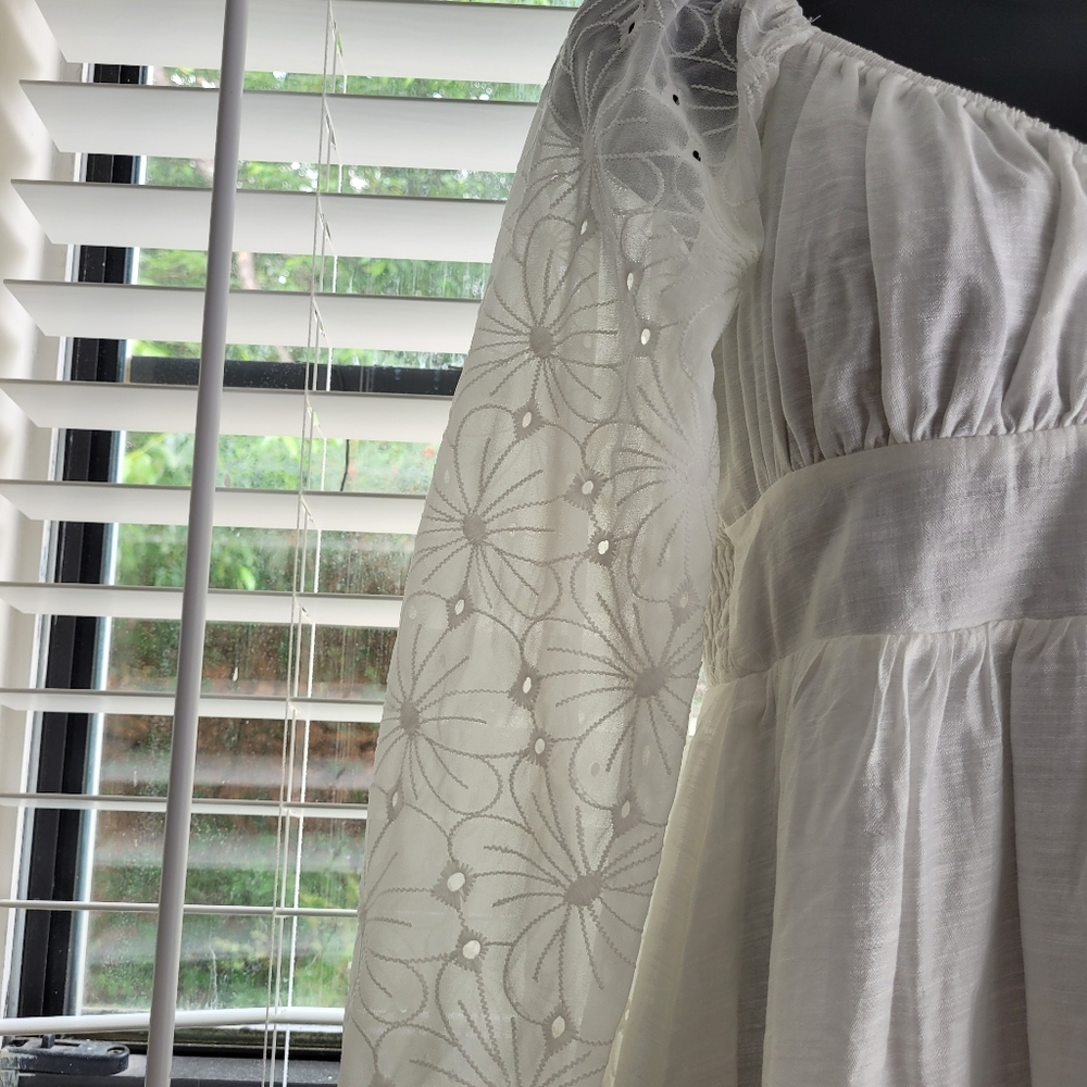 LULUS size S Elegant White Dress with Floral Sleeves. New with tag. - Picture 3 of 14